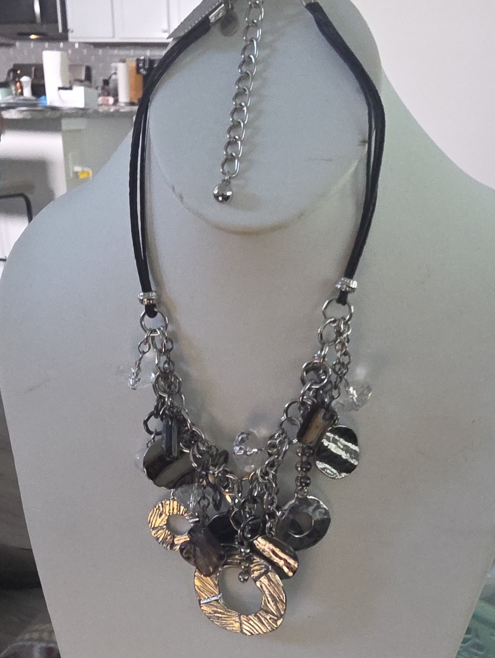 Chico's Black and Silver Mixed-Chain Statement Necklace - Picture 4 of 5